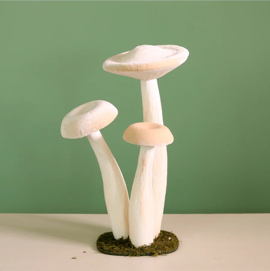 Velvet Standing Mushroom Trio - Cream