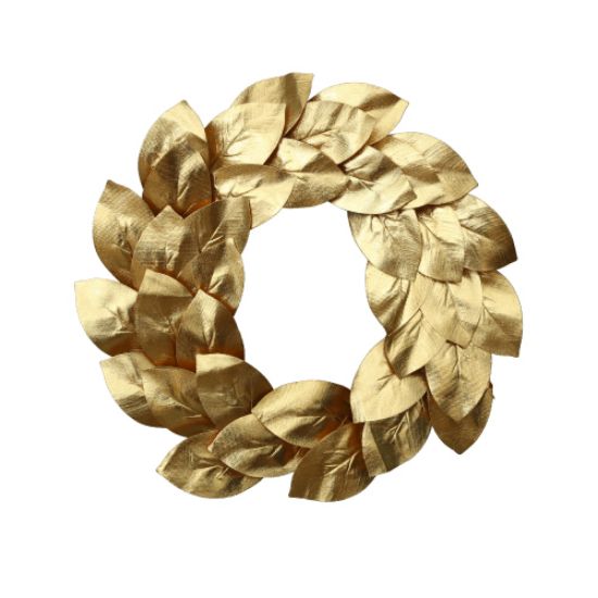 50cm (20 INCH) GLOSSY MAGNOLIA LEAF WREATH GOLD