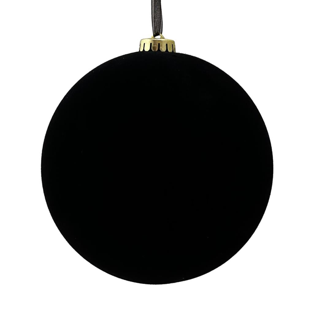 15CM FLOCKED BAUBLE BLACK