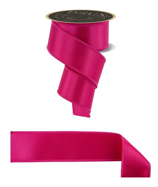 D'LUX 2.5" x 10yd Satin Fused Wired Ribbon-Hot Pink