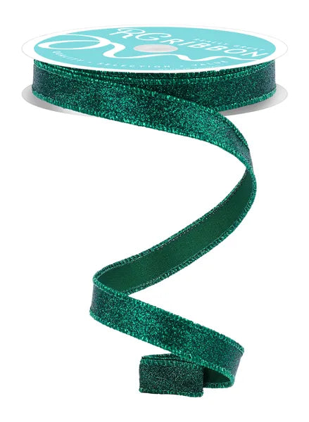 5/8" x 10yd Shimmer Glitter Wired Ribbon - Hunter Green