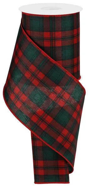 4" x 10yd Plaid/Tartan Wired Ribbon - Red and Emerald