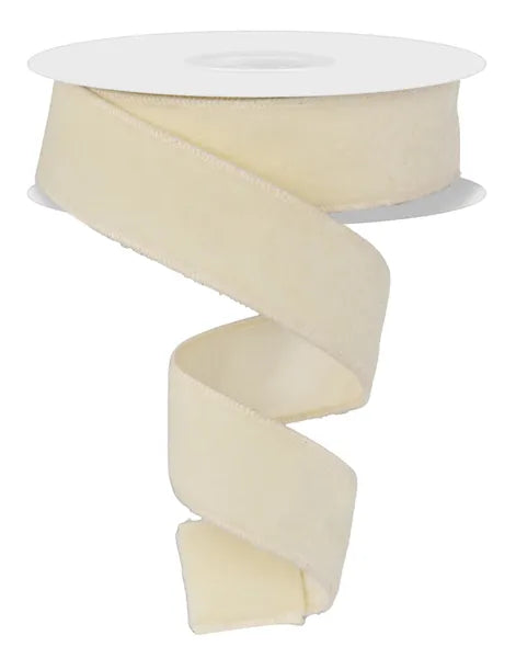 1.5" x 10yd Luxury Velvet With Satin Backing Wired Ribbon - Cream