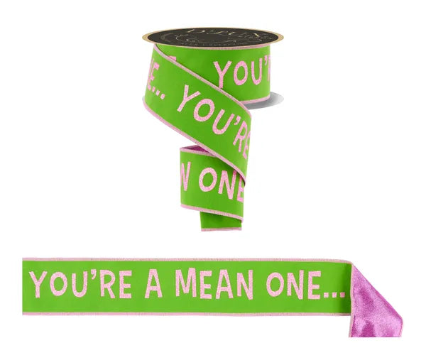 D'LUX 2.5" x 10yd You're A Mean One Double Layered Wired Ribbon - Pink & Lime Green