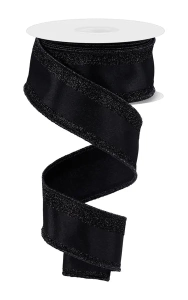 1.5" x 10yd Black Vertical Glitter Stripe