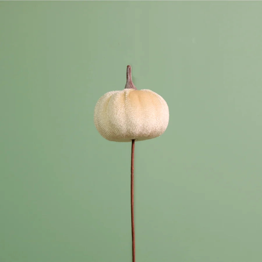 Velvet Pumpkin On Sticks (6 Per Pack) - Cream