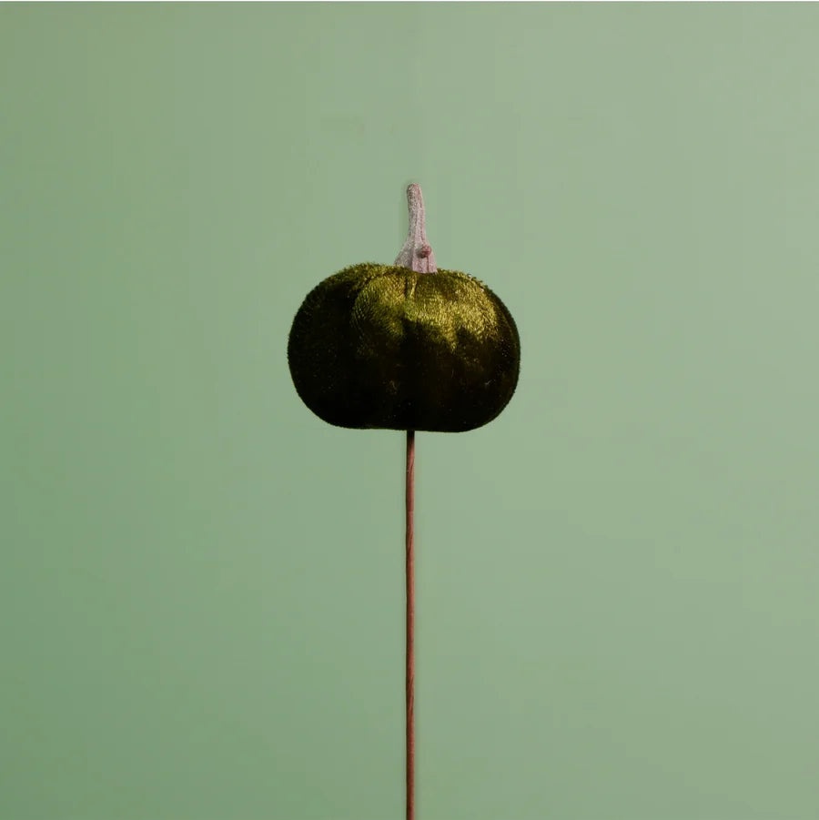 Velvet Pumpkin On Sticks (6 Per Pack) - Dark Green