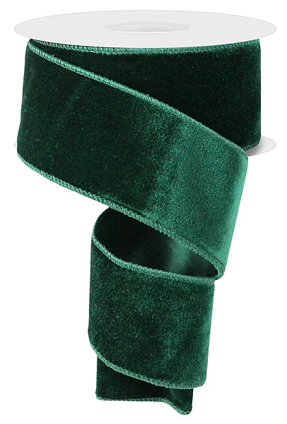 2.5" x 10yd Luxury Velvet/Satin Backing - Hunter Green Wired Ribbon