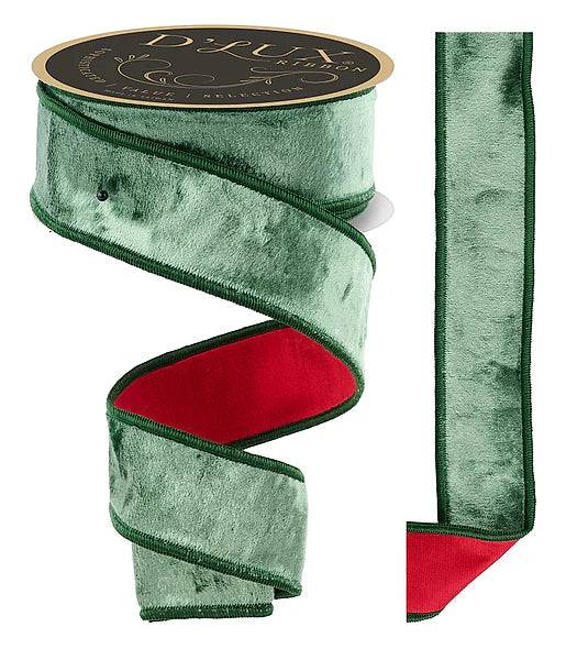 D'LUX 1.5" x 10yd Velvet/Dupioni Fused - Emerald Green and Red
