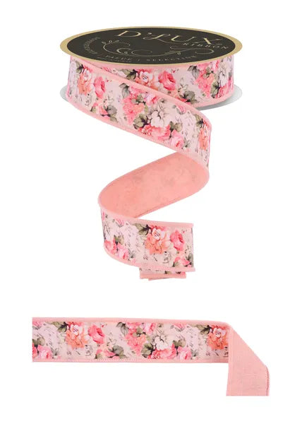 D'LUX 1.5" x 10yd Vintage Floral Garland/Fused Wired Ribbon