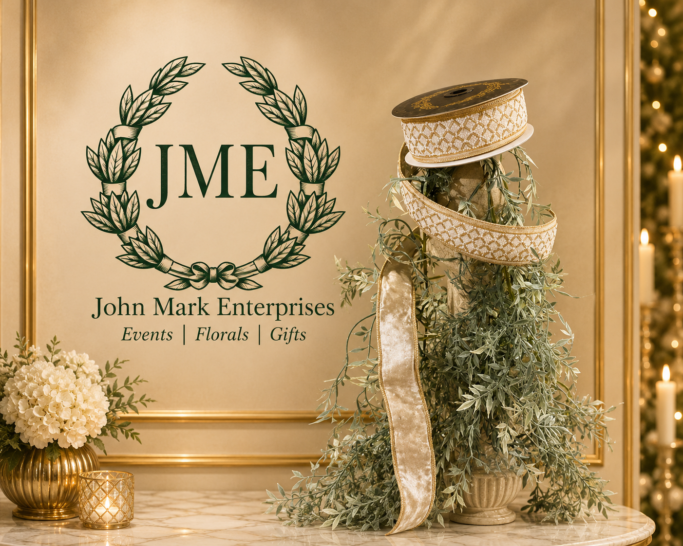 JME Ivory and Gold Beaded Double Fused-1.5x5yd