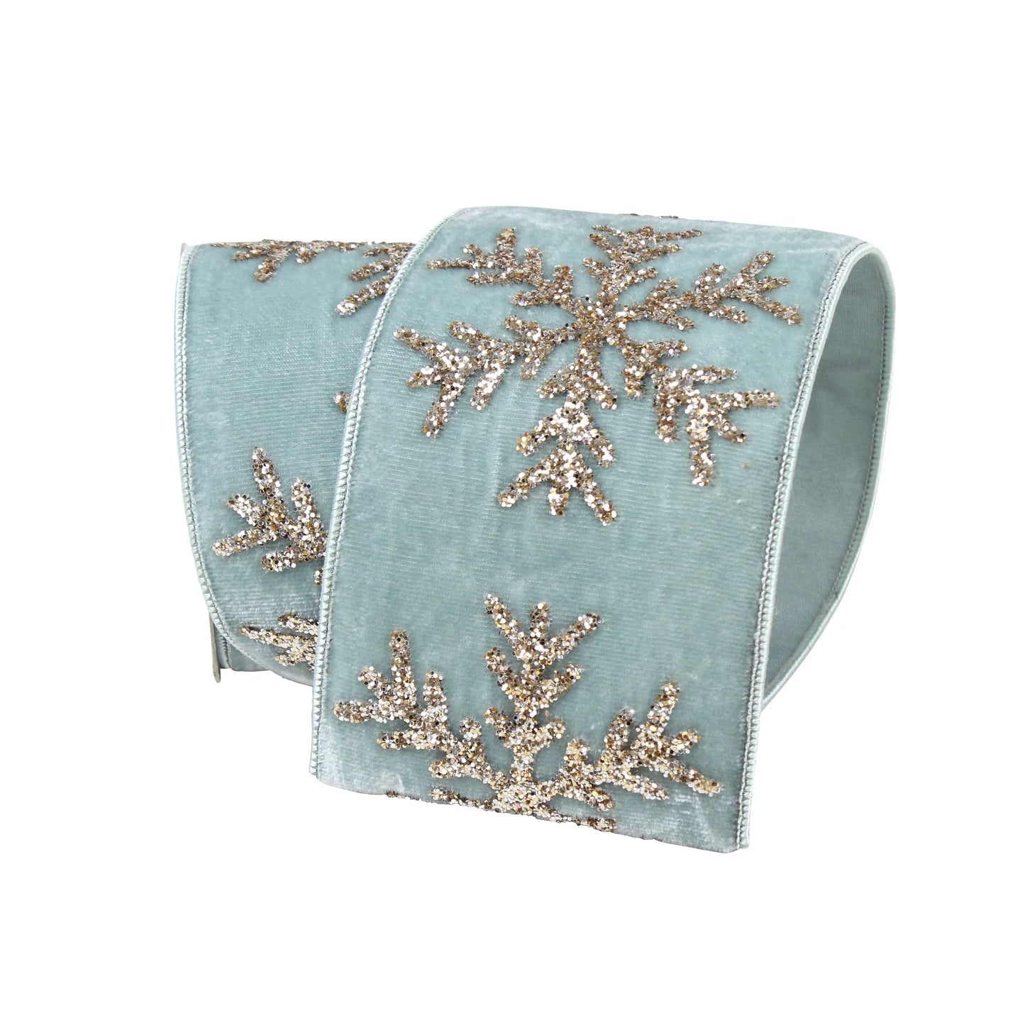 4" Farrisilk Glitter Snowflakes Velvet Wired Ribbon-Light Blue