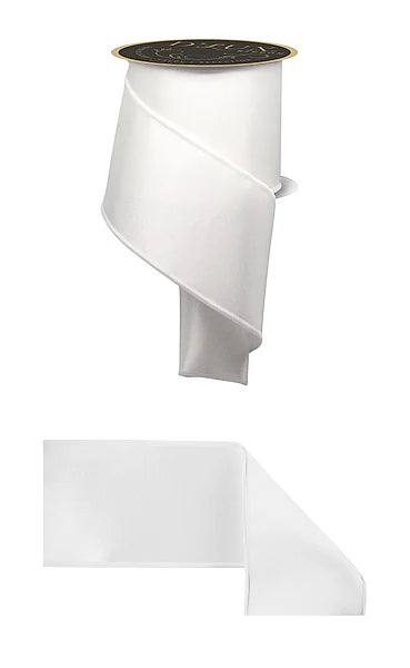 D'LUX 4" x 10yd Satin Fused - White Wired Ribbon