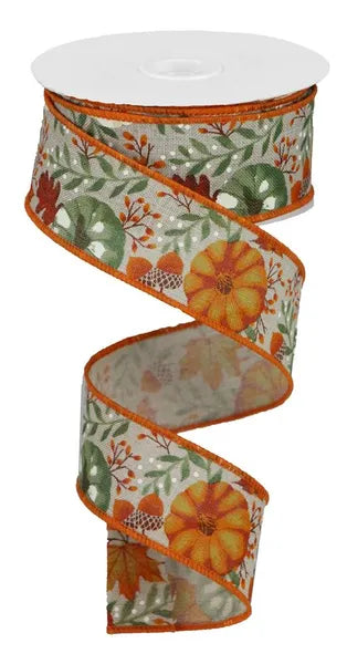 1.5" x 10yd Pumpkins & Foliage Wired Ribbon