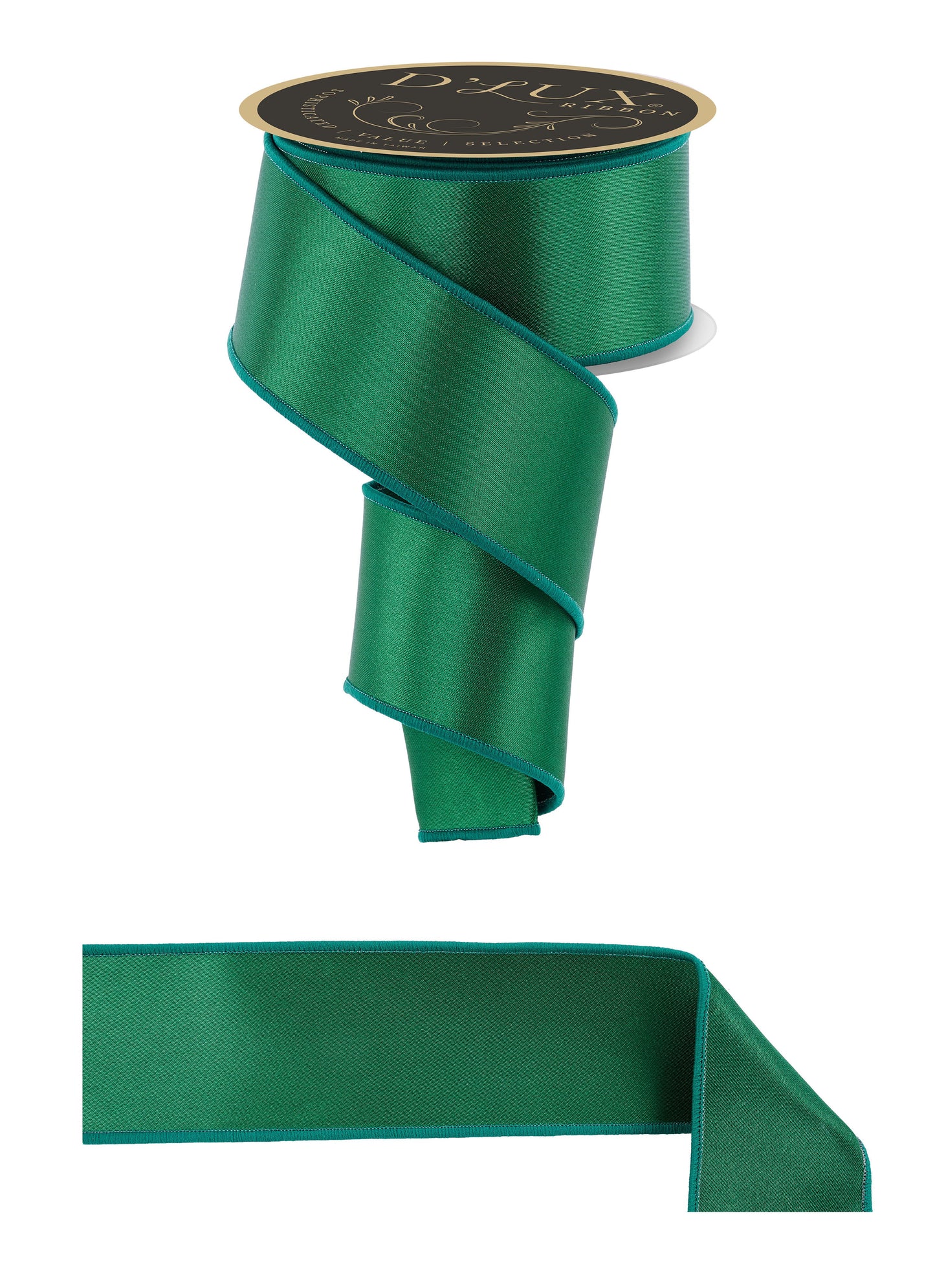 2.5" x 10yd D'Lux Emerald Green Satin Fused Wired Ribbon