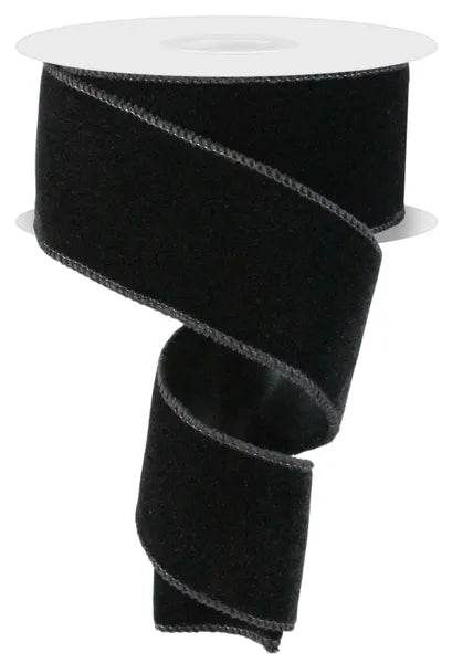 2.5" x 10yd Deluxe Velvet With Satin Backing Wired Ribbon - Black