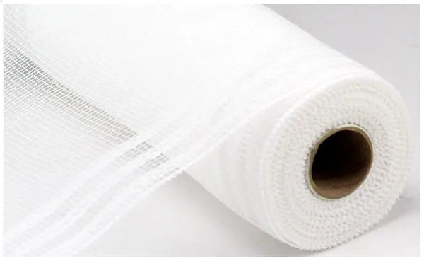 10" x 10yd Border Stripe Metallic Mesh - White