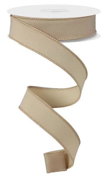 7/8" x 10yd Beige Diagonal Weave Wired Ribbon