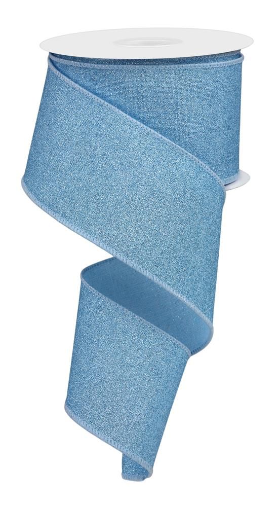 2.5" x 10yd Fine Glitter On Royal Pale Blue Wired Ribbon