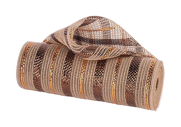 10.25" x 10yd Poly/Jute/Metallic Mesh - Natural, Chocolate and Copper