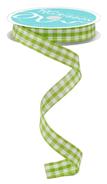 5/8" x 10yd Green and White Gingham Check Wired Ribbon