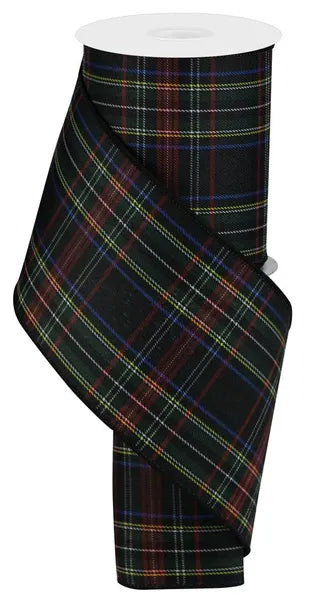 4" x 10yd Plaid/Tartan Wired Ribbon - Red, Black, Gold and Blue