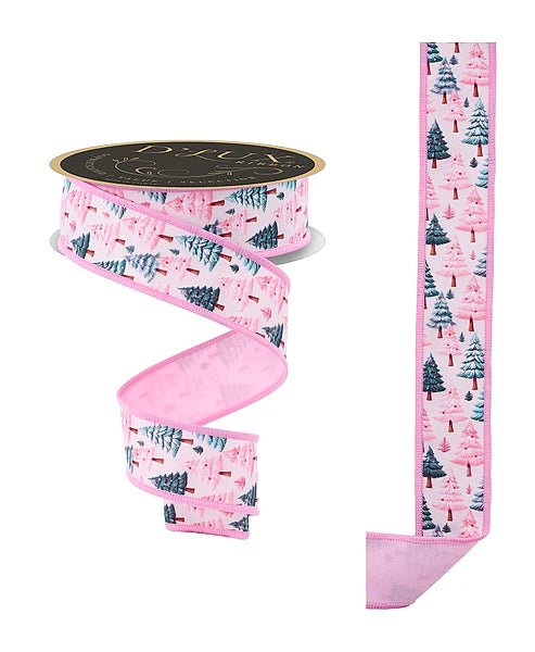 D'LUX 1.5" x 10yd Festive Trees/Fused Wired Ribbon