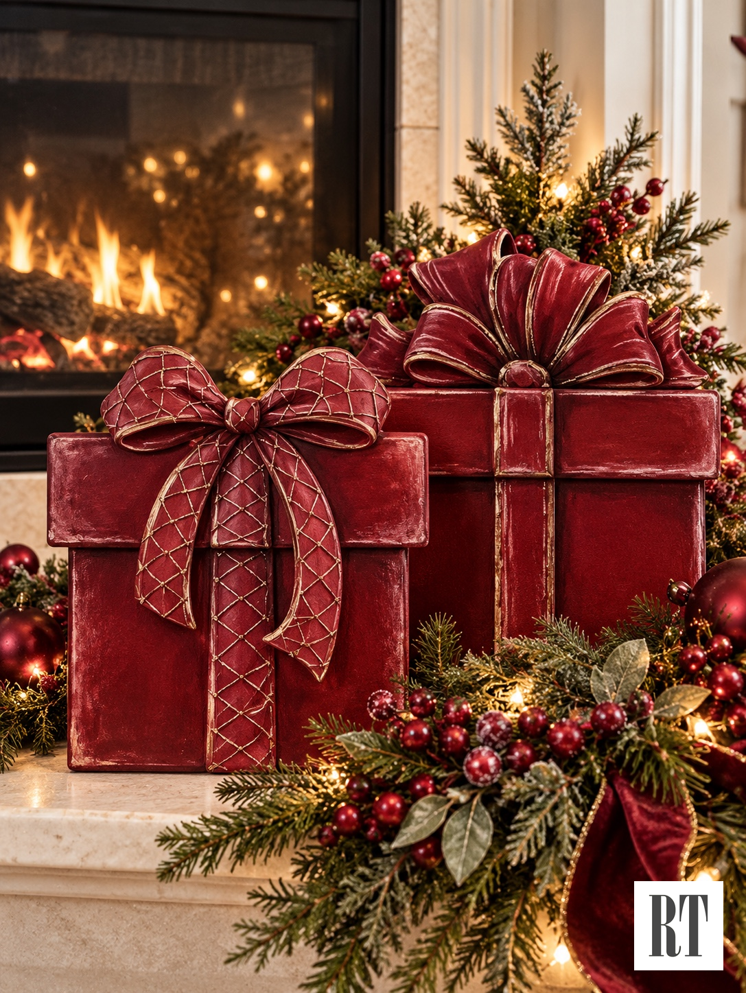 RTC Burgundy Velvet Gift Box- Two Loop Bow Design