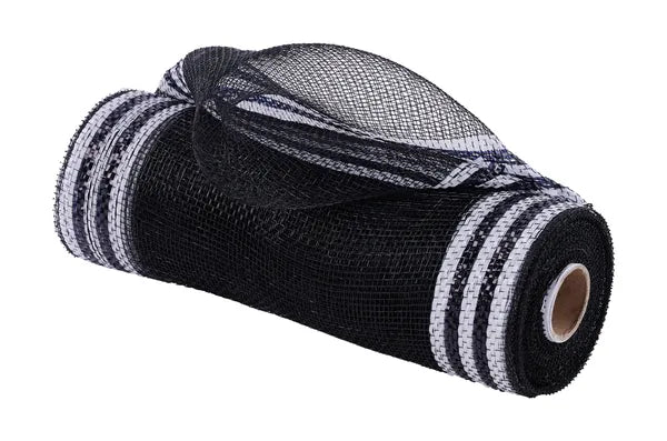 10" x 10yd Border Stripe Metallic Mesh - Black & White