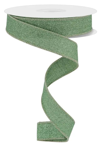 7/8" x 10yd Sage Green Fine Glitter On Royal Wired Ribbon