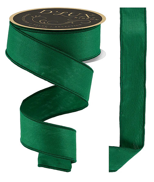 D'LUX 1.5" x 10yd Moire Fabric/Fused - Emerald Green Wired Ribbon