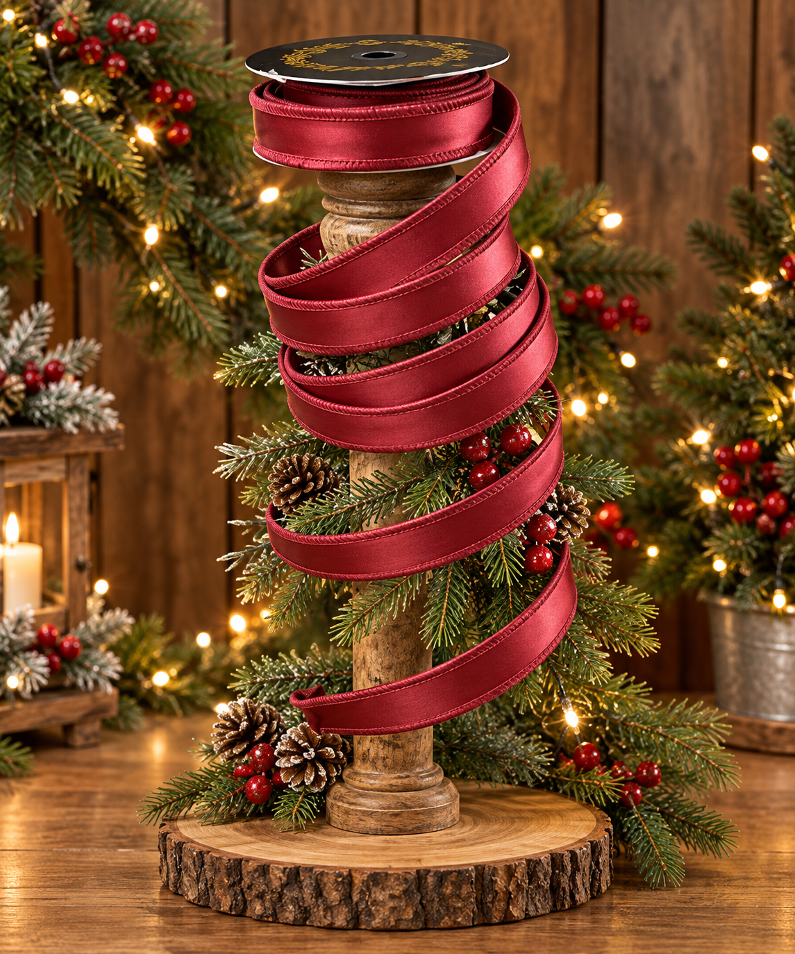 JME Burgundy Satin Fused-1x10yd Wired Ribbon