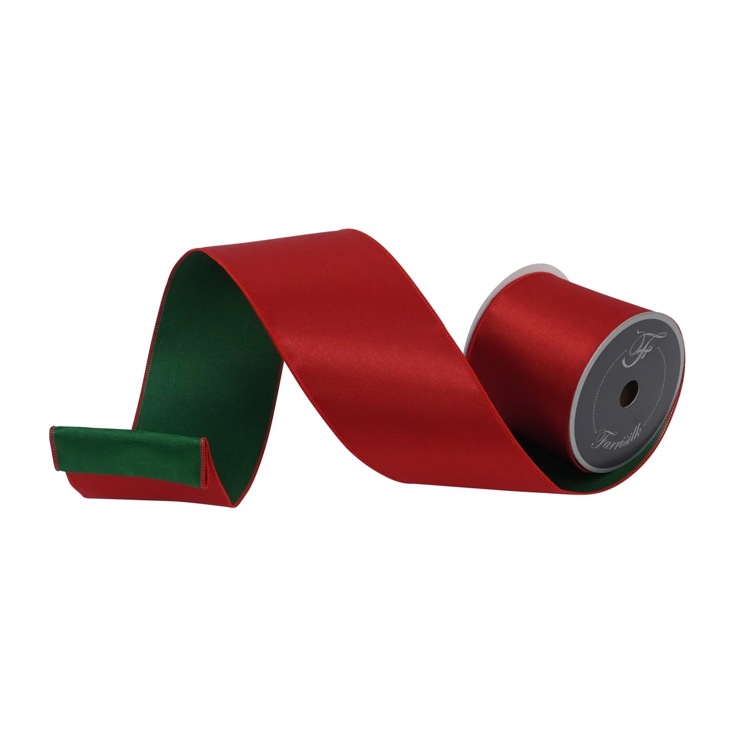 FARRISILK SATIN DUO 4"X10YD WIRED RIBBON - RED AND EMERALD