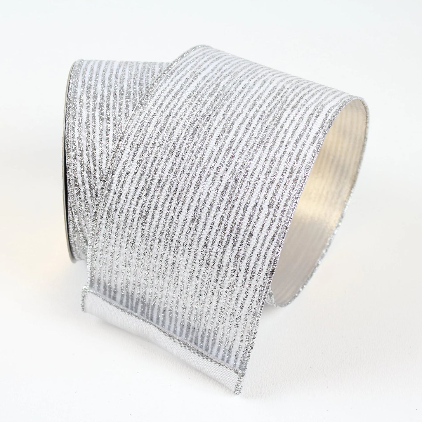FARRISILK RANDOM STRIPES 2.5"X10YD WIRED RIBBON - SILVER