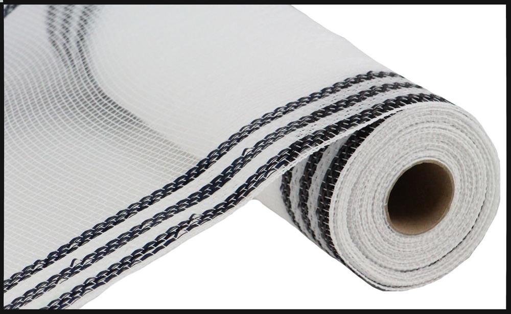 10" x 10yd Border Stripe Metallic Mesh White/Black
