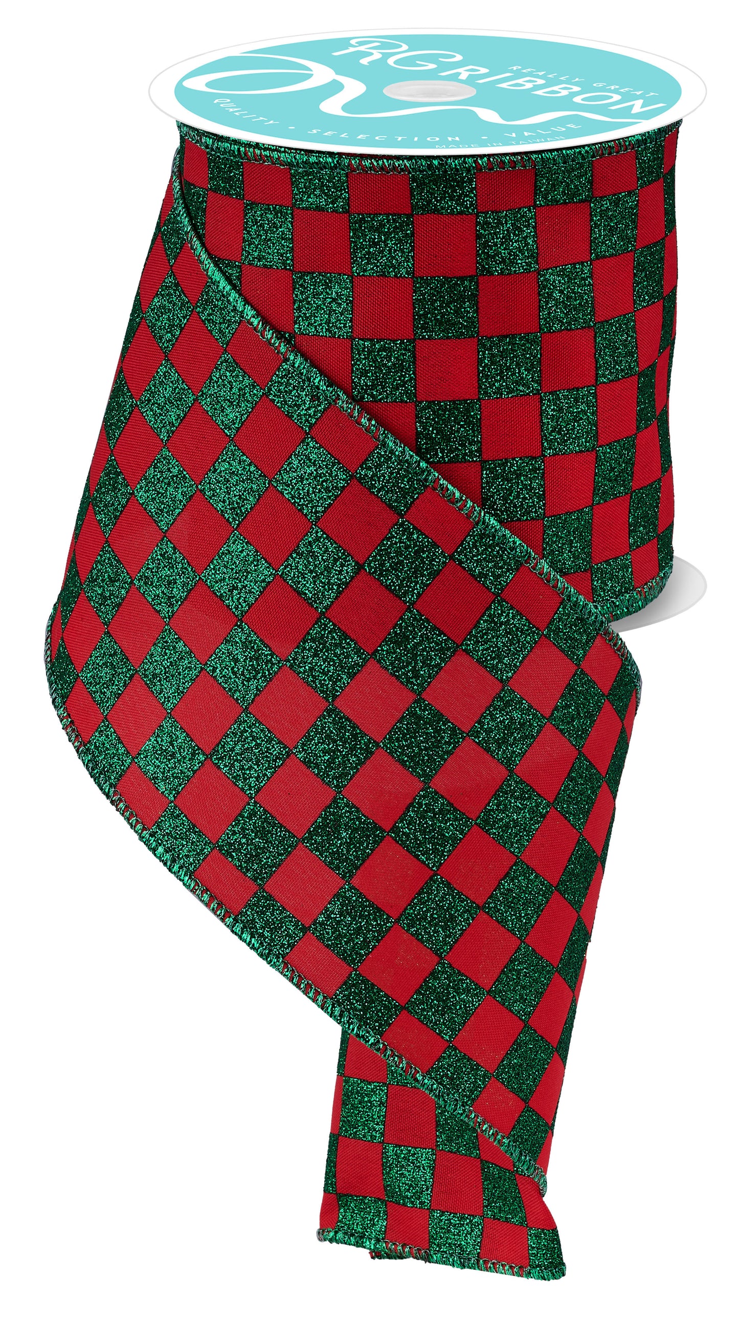 4" x 10yd Print Glitter Checkerboard Red/Emerald Green