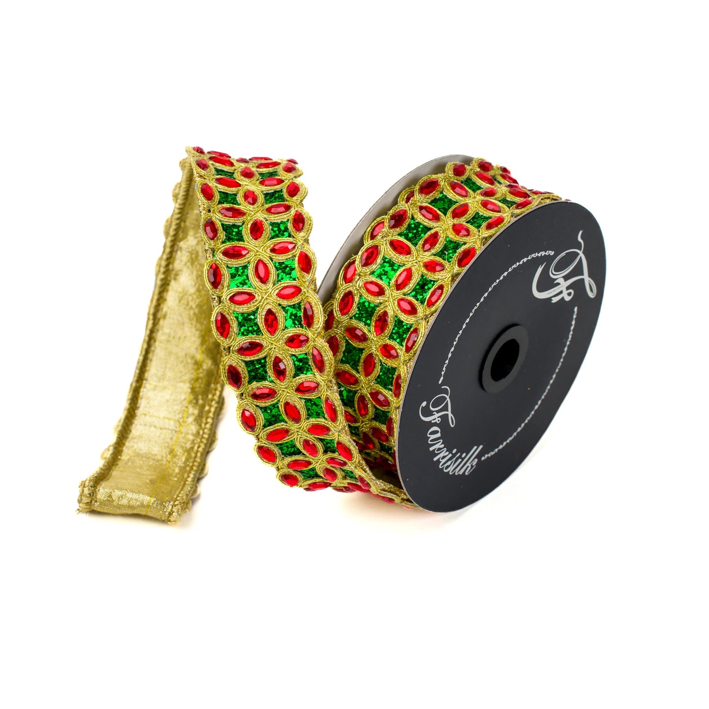 FARRISILK SPARKLING STARS 1.5"X5YD RED AND GREEN WIRED RIBBON