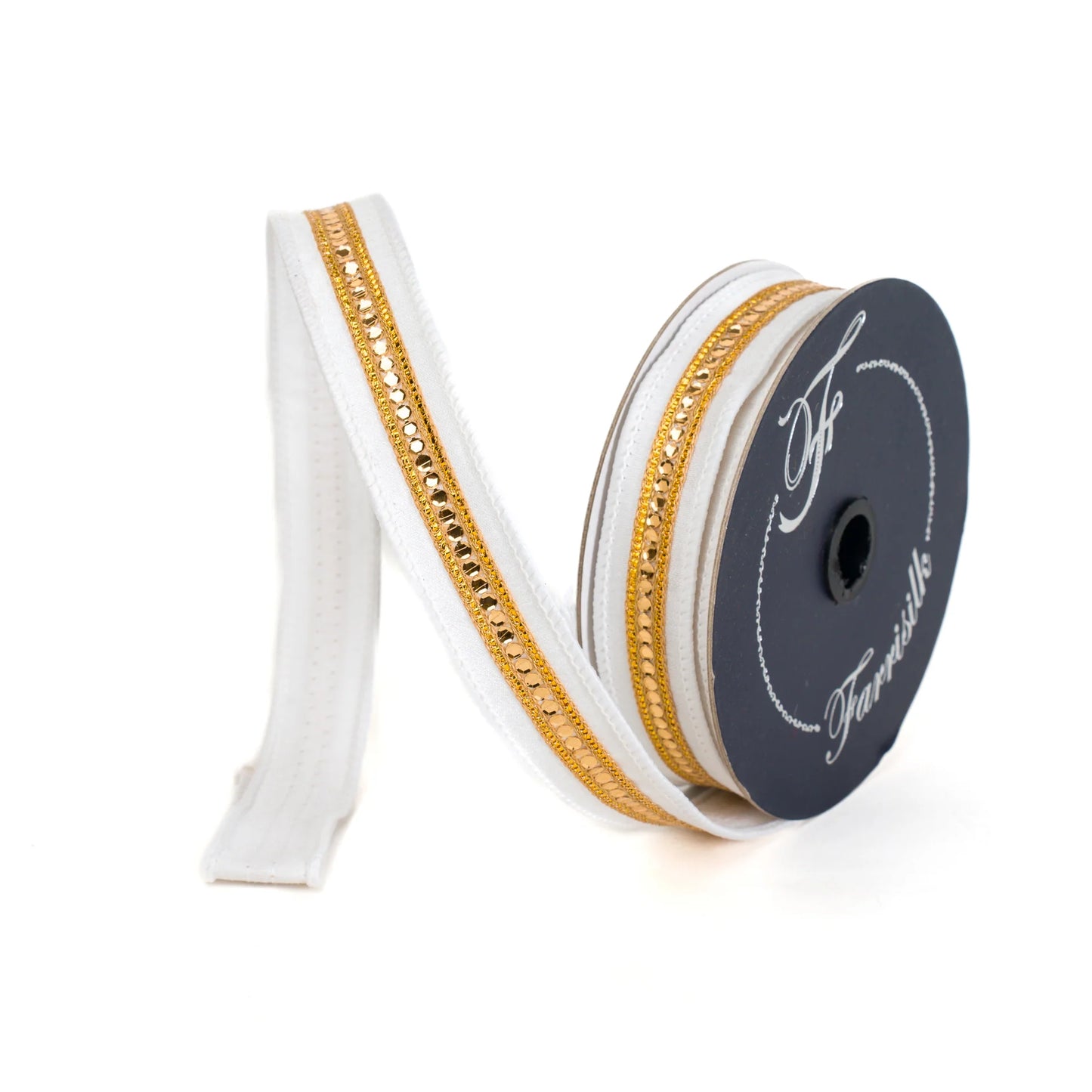 1" Farrisilk Twinkle Trim- White and Gold Ribbon
