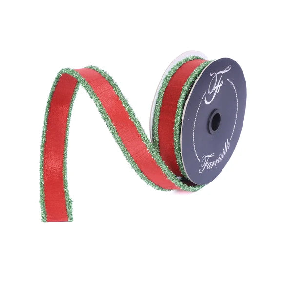 Farrisilk Tinsel Borders 1"X10YD Wired Ribbon - Red and Lime