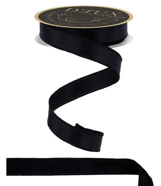 D'LUX 7/8" x 10yd Satin Fused Wired Ribbon - Black