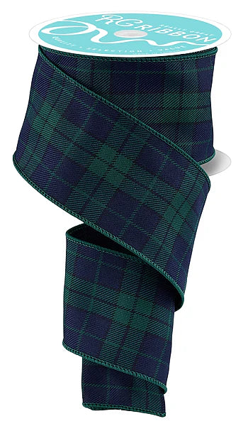 2.5" x 10yd Woven Plaid - Navy and Green