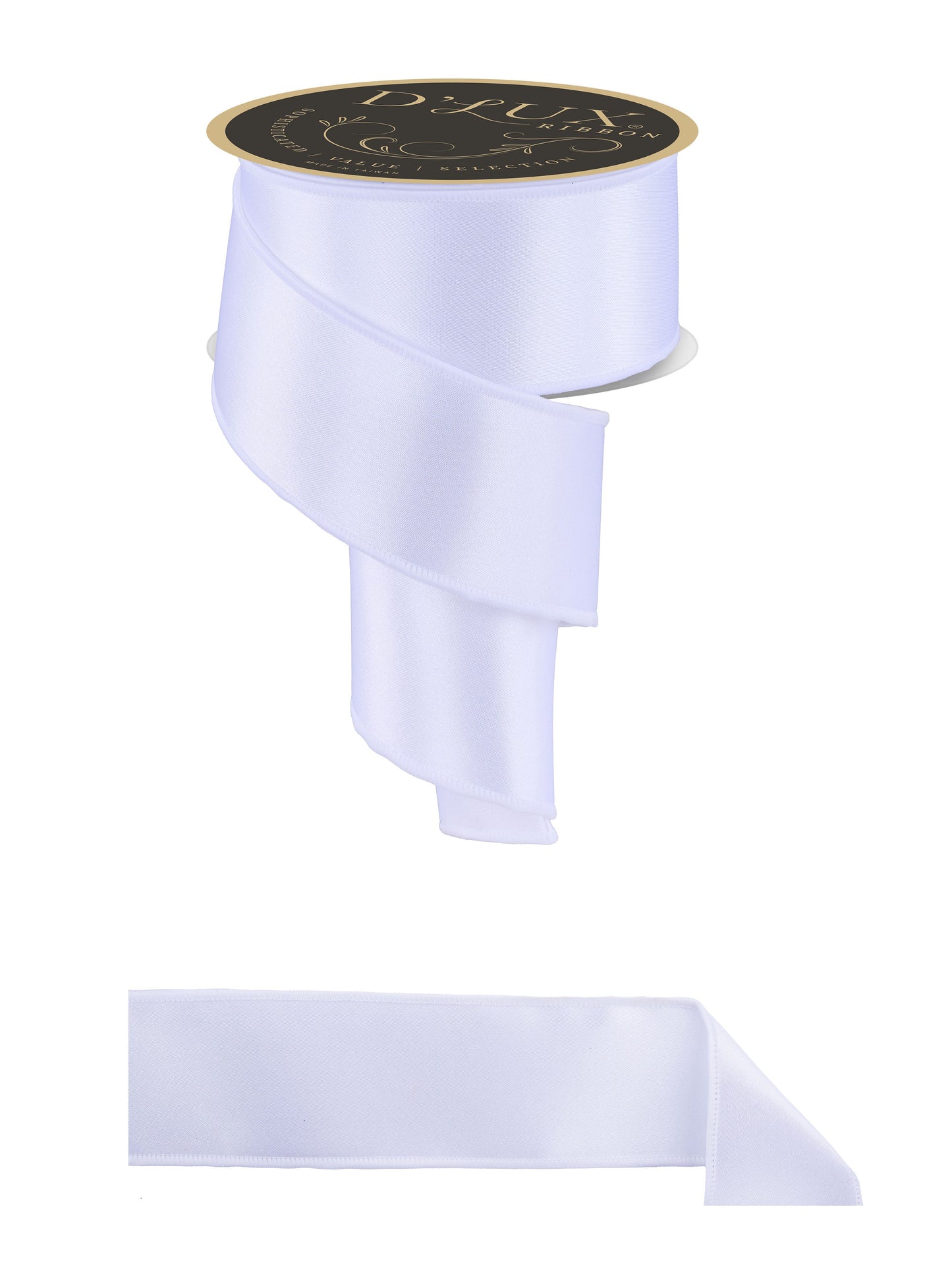 2.5" x 10yd D'Lux White Satin Fused Wired Ribbon