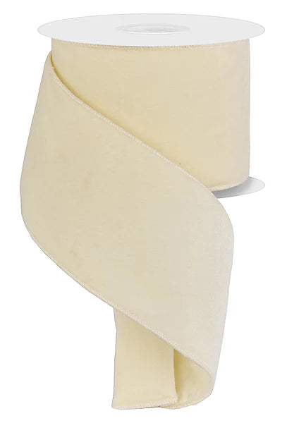 4" x 10yd Luxury Velvet/Satin Backing -Cream Wired Ribbon