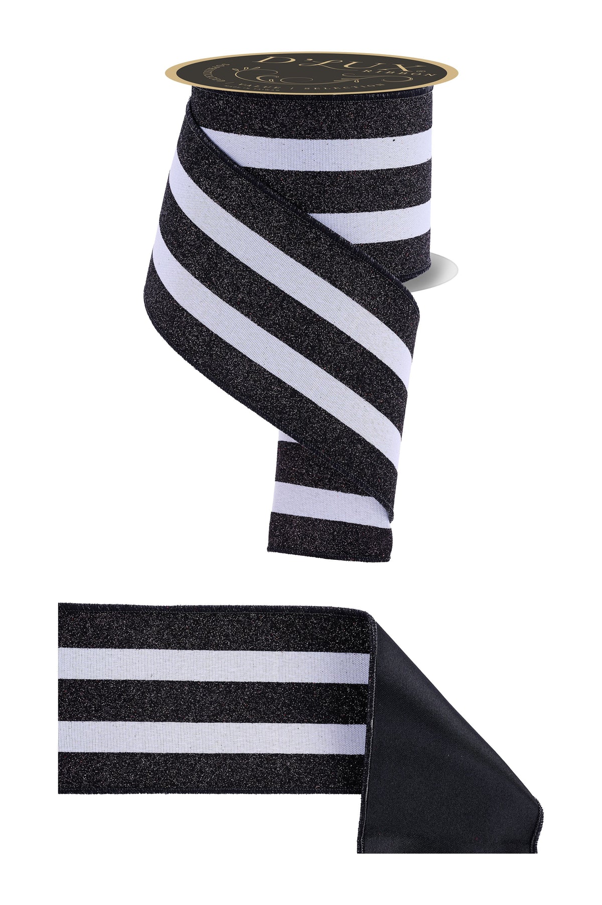4"X10YD VERT GLITTER STRIPE/FUSED WHITE/BLACK