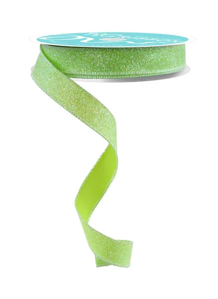 5/8" x 10yd Lime Green Iridescent Glitter Wired Ribbon