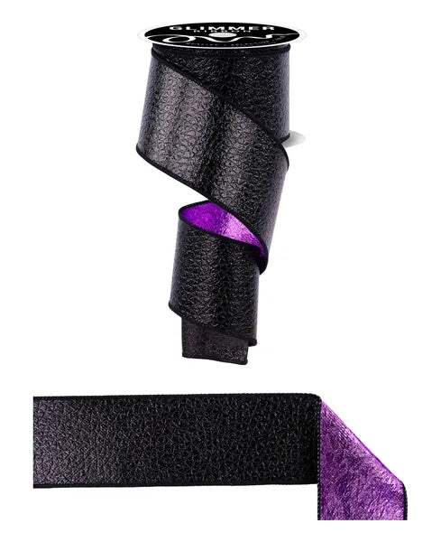 2.5" x 10yd Ice Crackle Fused Wired Ribbon - Black & Purple
