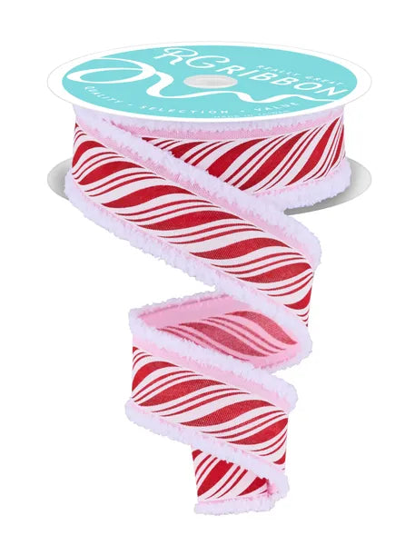 1.5" x 10yd Peppermint Twist/Drift- Pink and Red Wired Ribbon