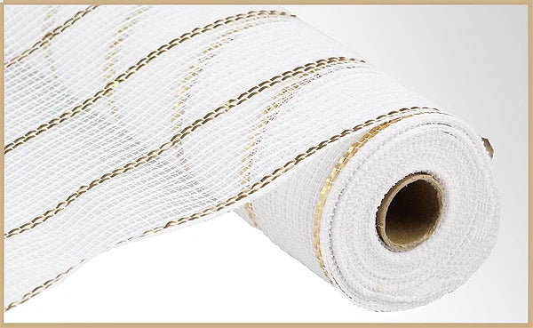 10.25" x 10yd Poly/Faux Jute/Matte Mesh - White and Gold
