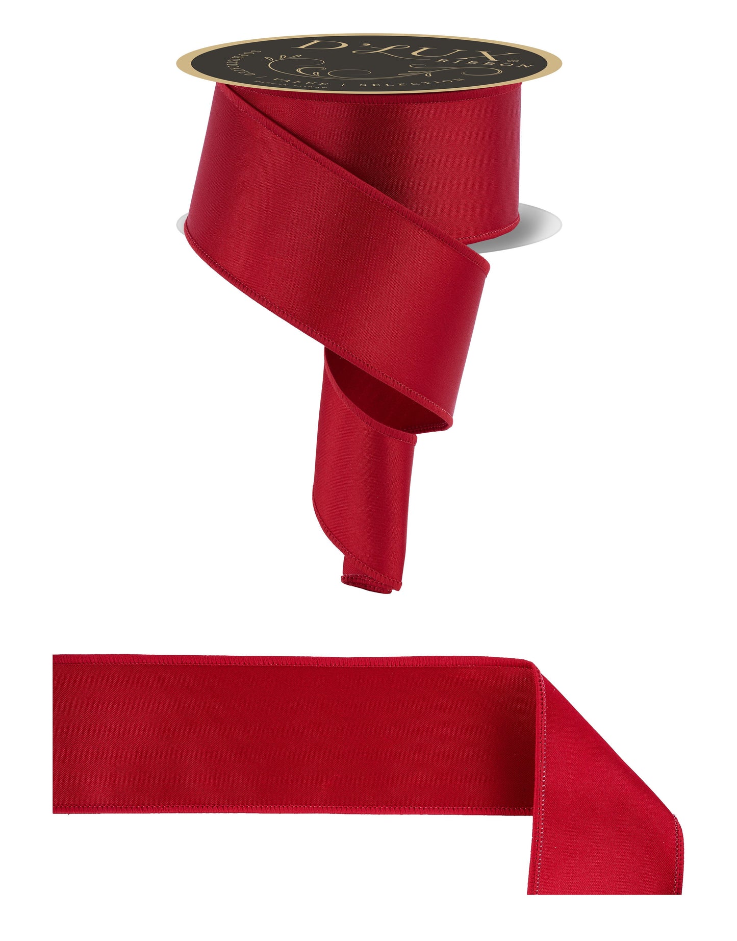 2.5" x 10yd D'Lux Dark Red Satin Fused Wired Ribbon