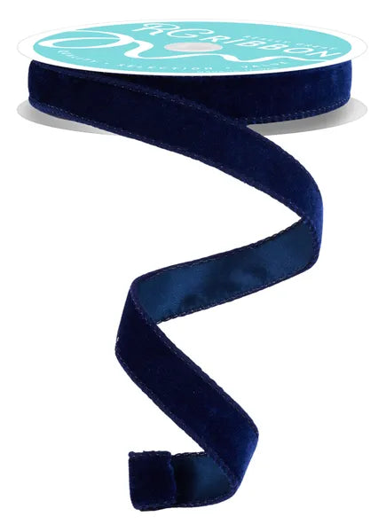 7/8" x 10yd Luxury Velvet With Satin Backing Wired Ribbon - Navy Blue